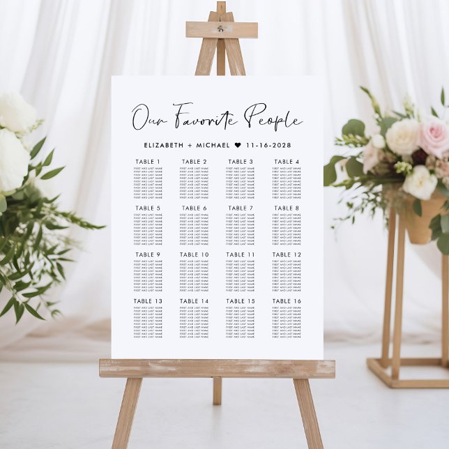 Modern 16 Table Wedding Seating Chart Foam Board (Creator Uploaded)