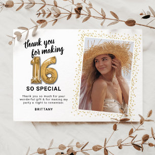 Modern 16th Birthday Photo Thank You Card