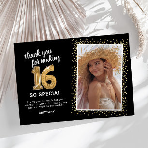 Modern 16th Birthday Photo Thank You Card