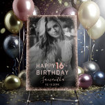 Modern 16th Birthday Pink & Black Glitter  Foam Board<br><div class="desc">Celebrate your milestone Sweet 16 with this glamorous signage! Featuring a bold balloon-style "16" and faux rose gold glitter elegantly framing the edges, this design includes your photo in a trendy black-and-white effect. Perfect for adding a personalised and sophisticated touch, this standout decoration combines elegance and fun to make your...</div>