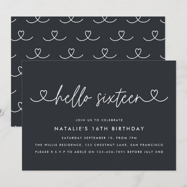 Modern 16th birthday simple stylish elegant script (Front/Back)