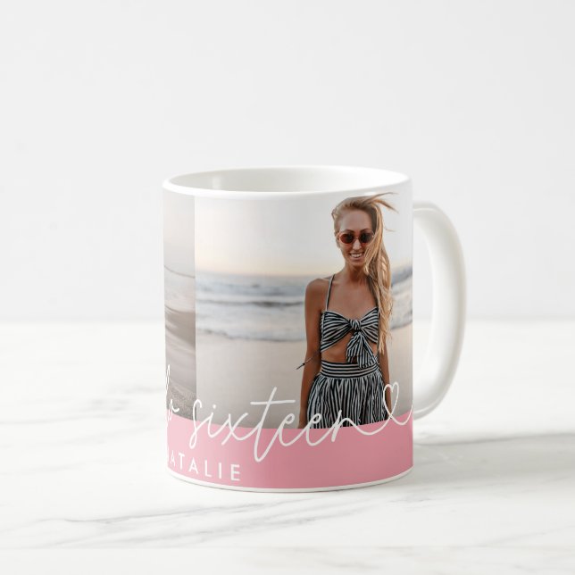 Modern 16th birthday simple stylish elegant script coffee mug (Front Right)