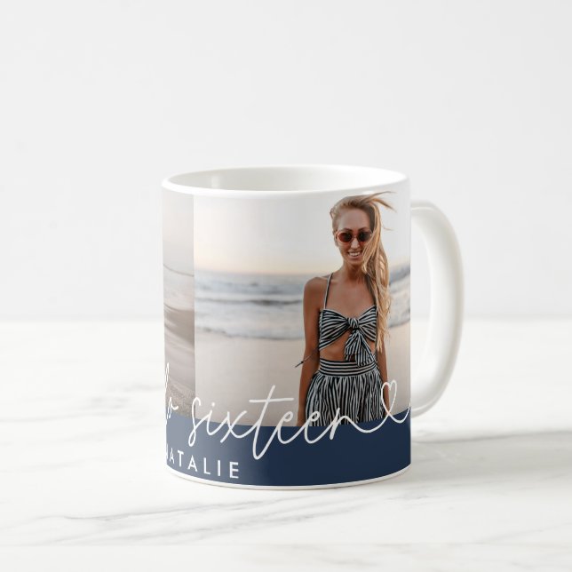 Modern 16th birthday simple stylish elegant script coffee mug (Front Right)