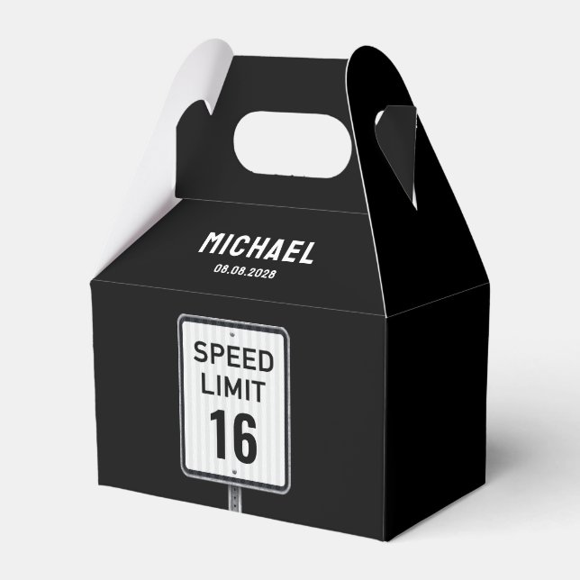 Modern 16th Birthday Speed Limit Sign Favor Boxes (Back Side)