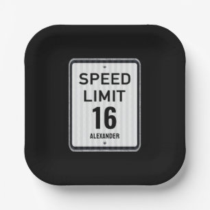Modern 16th Birthday Speed Sign Paper Plates