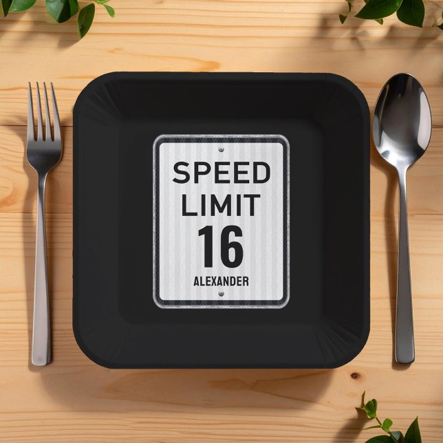 Modern 16th Birthday Speed Sign Paper Plates (Creator Uploaded)