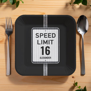 Modern 16th Birthday Speed Sign Paper Plates