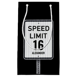 Modern 16th Birthday Speed Sign Small Gift Bag