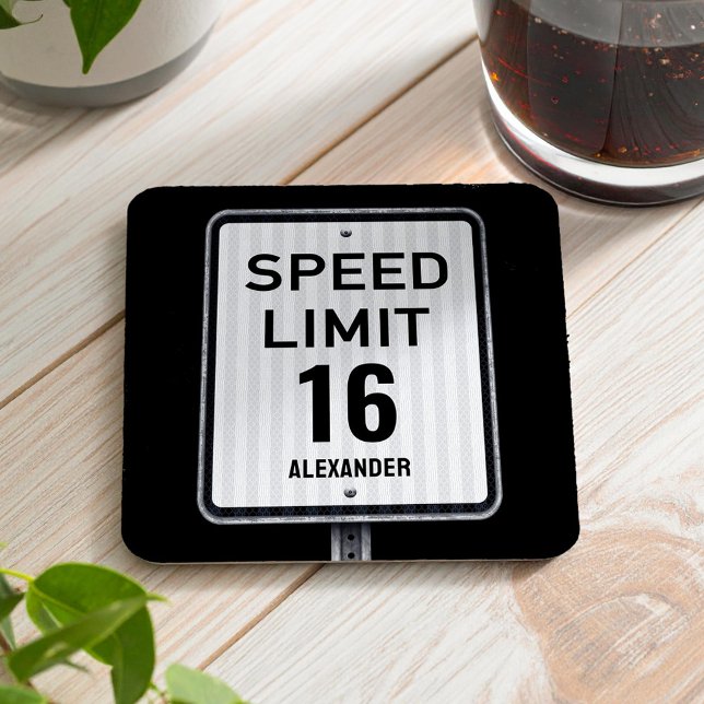Modern 16th Birthday Speed Sign Square Paper Coaster (Creator Uploaded)