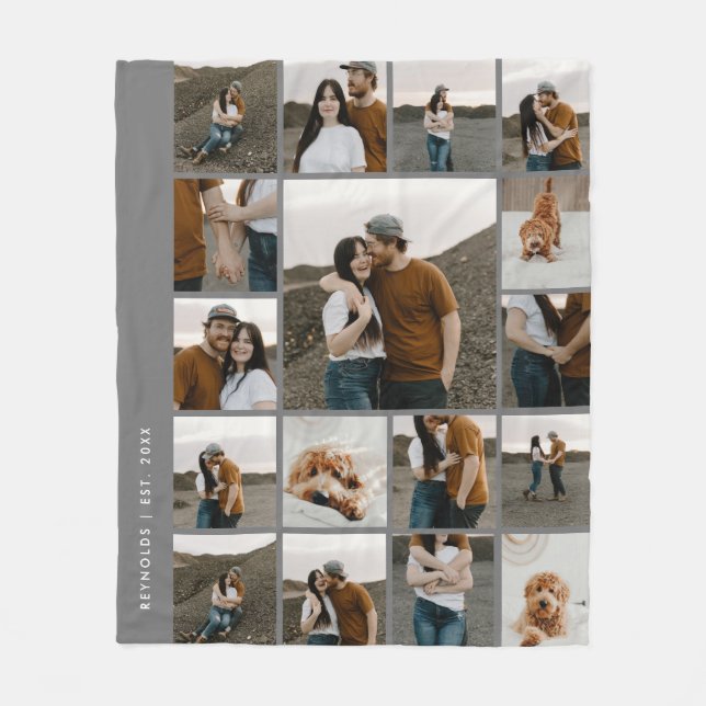 Modern 17 Photo Collage Editable Color Fleece Blanket (Front)