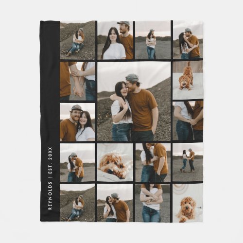 Modern 17 Photo Collage Editable Color Fleece Blanket