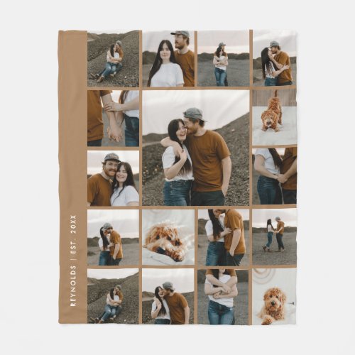 Modern 17 Photo Collage Editable Color Fleece Blanket