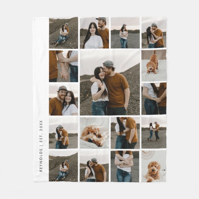 Modern 17 Photo Collage Editable Color Fleece Blanket (Front)