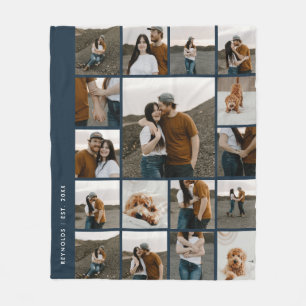 Modern 17 Photo Collage Editable Color Fleece Blanket