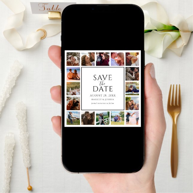 Modern 17 Photo Collage Wedding Save The Date (Front Digital)