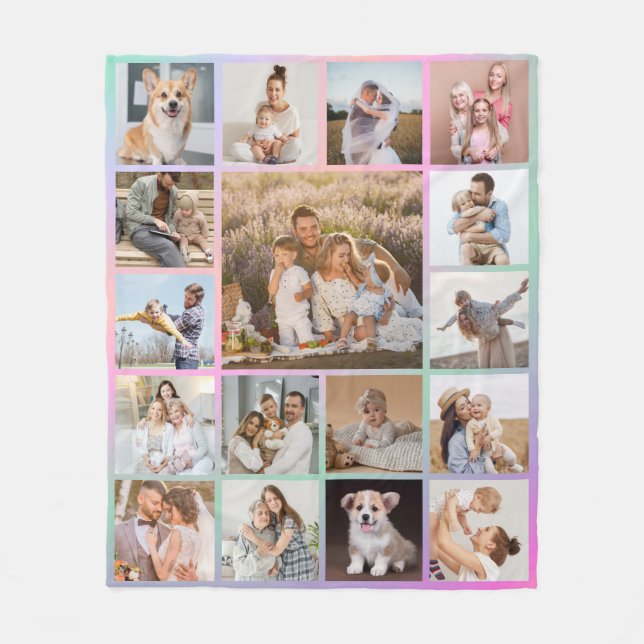 Modern 17 Photo Colorful Collage Fleece Blanket (Front)