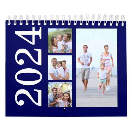 Modern 17 Photos Typography Navy Blue 2024 Calendar