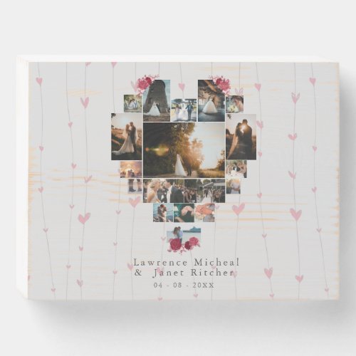 Modern 18 Heart shaped Photo Collage couples gifts Wooden Box Sign
