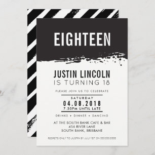 MODERN 18th birthday party INVITE paint splatter