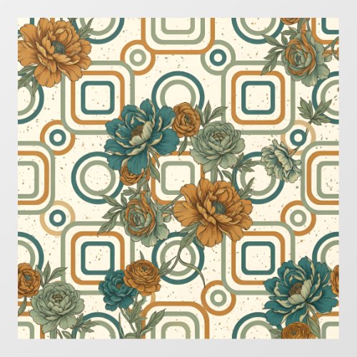 Modern 1970s Tessellating Peony Wallpaper in Amber Wall Decal