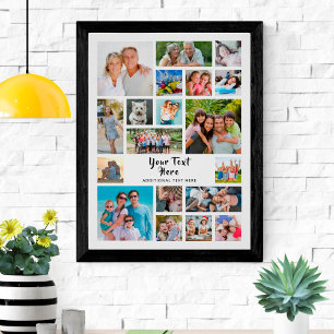 Modern 19 Photo Collage Custom Color Personalized Poster