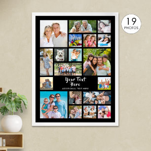 Modern 19 Photo Collage Custom Color Personalized Poster