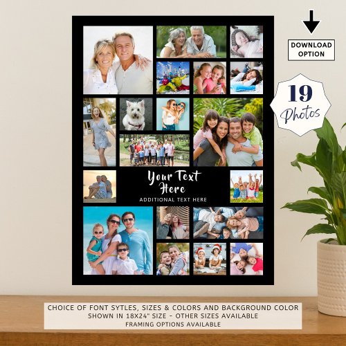 Modern 19 Photo Collage Custom Color Personalized Poster