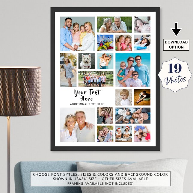 Modern 19 Photo Collage Custom Colors Personalized Poster (Creator Uploaded)