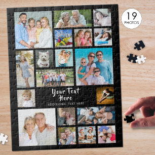 Modern 19 Photo Collage Personalized Black Jigsaw Puzzle