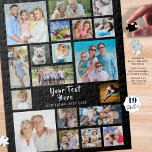 Modern 19 Photo Collage Personalized Black Jigsaw Puzzle<br><div class="desc">Easily create a fun, memorable activity with this photo collage keepsake puzzle with 19 pictures and personalized with an editable title and subtitle in your choice of font styles (shown in a modern handwritten brush script font) and colors is ideal for anyone or any special occasion. The sample is shown...</div>