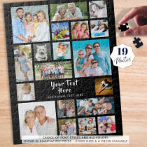 Modern 19 Photo Collage Personalized Black Jigsaw Puzzle