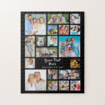 Modern 19 Photo Collage Personalized Black Jigsaw Puzzle<br><div class="desc">Easily create a fun, memorable activity with this photo collage keepsake puzzle with 19 photos and personalized with your own text. An editable title in handwritten brush script text and subtitle is ideal for anyone or any special occasion. PHOTO TIP: For fastest/best results, choose a photo with the subject in...</div>