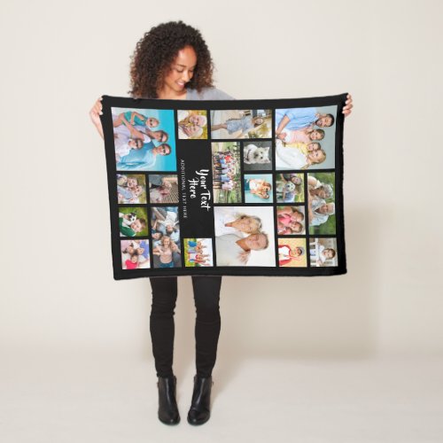 Modern 19 Photo Collage Personalized Custom Color Fleece Blanket
