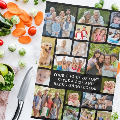 Modern 19 Photo Collage Personalized Custom Color Kitchen Towel
