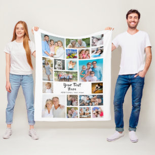 Modern 19 Photo Collage Personalized White Fleece Blanket