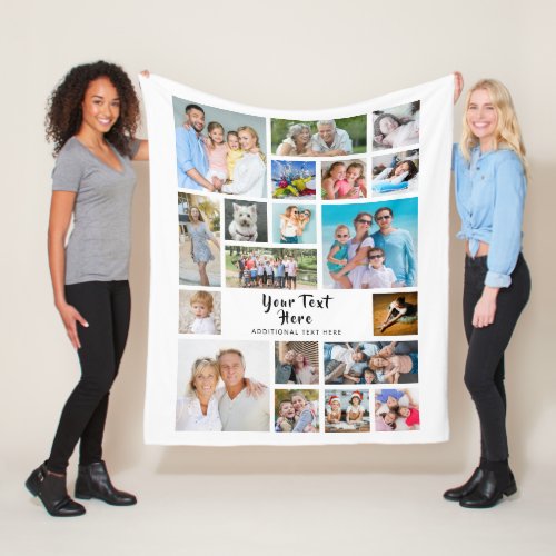 Modern 19 Photo Collage Personalized White Fleece Blanket