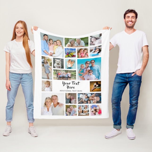 Modern 19 Photo Collage Personalized White Fleece Blanket (In Situ)