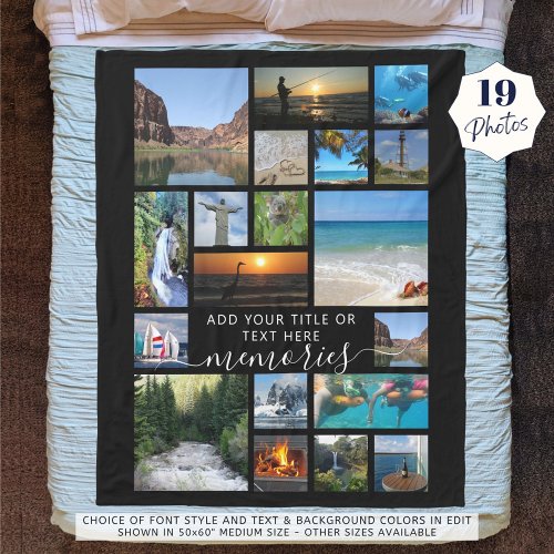 Modern 19 Photo Collage Script MEMORIES Fleece Blanket