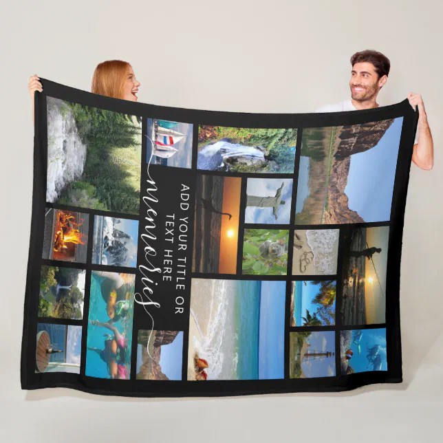 Modern 19 Photo Collage Script MEMORIES Your Color Fleece Blanket | Zazzle