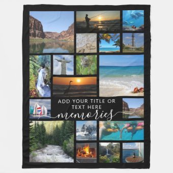 Modern 19 Photo Collage Script MEMORIES Your Color Fleece Blanket | Zazzle