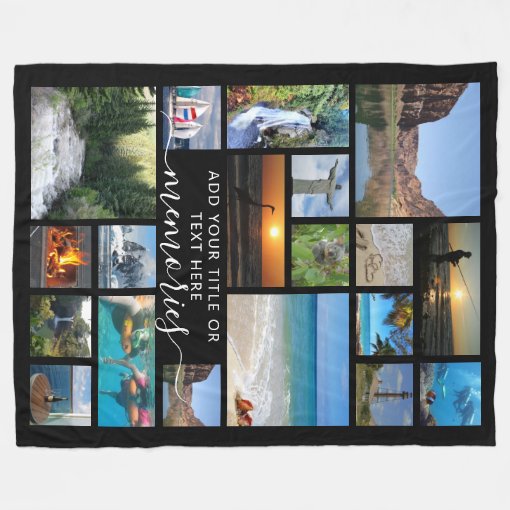 Modern 19 Photo Collage Script MEMORIES Your Color Fleece Blanket | Zazzle
