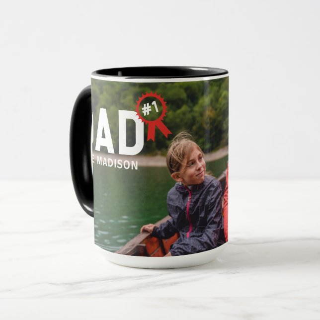 Modern #1 Dad Photo Personalized Name Fathers Day Mug (Front Left)