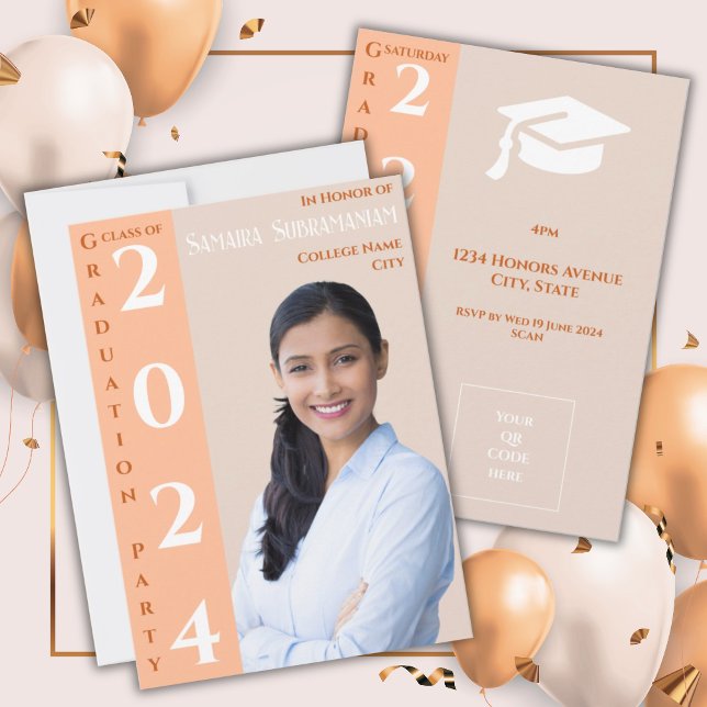 Modern 1 Photo Customizable Peach Beige White Invitation (Creator Uploaded)