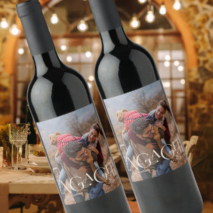 Modern 1 Photo Engagement Editable Color Overlay Wine Label