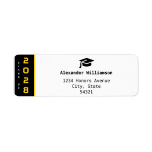 Modern 1 Photo Gold Black Graduation Thank You Label