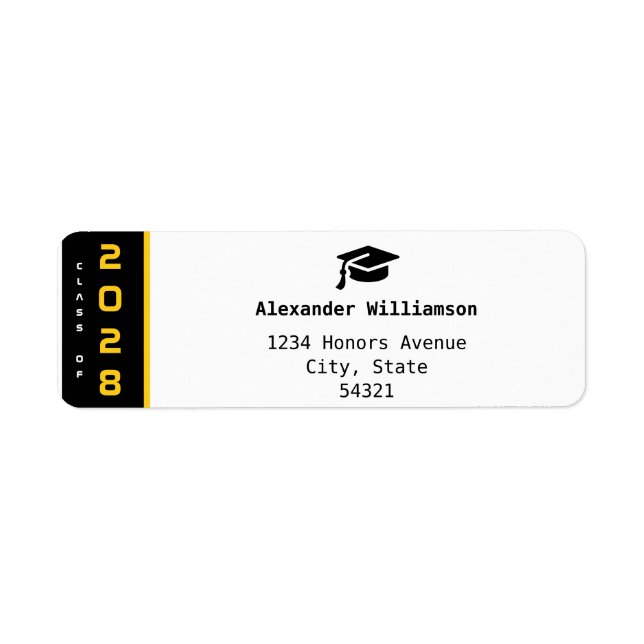 Modern 1 Photo Gold Black Graduation Thank You Label (Front)