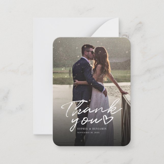 Modern 1 Photo Hand-Lettered Wedding Thank You Note Card (Front)