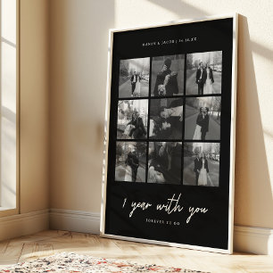 Modern 1st Anniversary Black 9-Photo Wedding Poster