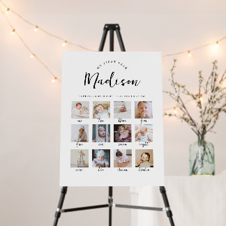 Modern 1st Birthday Baby Milestone Sign w/ Photos