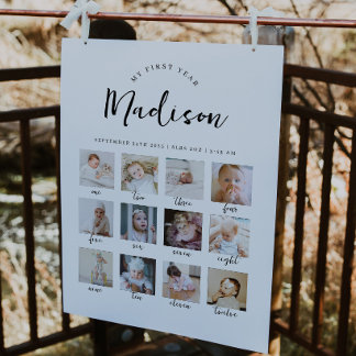 Modern 1st Birthday Baby Milestone Sign w/ Photos